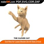 Clever Cat Animal Pattern 3D Puzzle Pattern Perfect for Silhouette Cutting Silver Bullet Cricut K-40 3018 CNC