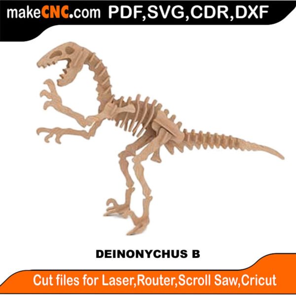 Deinonychus B - Dino Bones Series : 3D Puzzle, Laser Cut, Scroll Saw, CNC Router, Template, Pattern, DXF, CDR, SVG