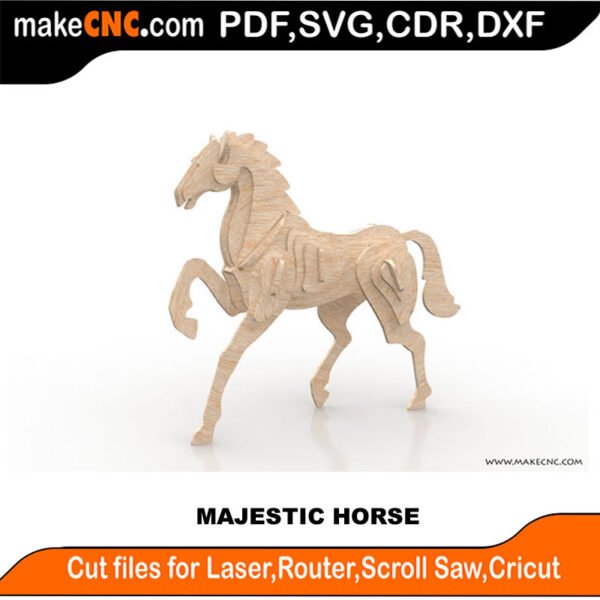 The Majestic Horse : 3D Puzzle, Laser Cut, Scroll Saw, CNC Router, Template, Pattern DXF, CDR, SVG
