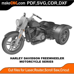 Harley Davidson Motorcycle Freewheeler Laser-Cut Puzzle Pattern Router Plasma Scroll Saw Die Cutter Silhouette Plasma Router CDR SVG DXF PDF