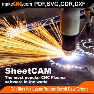 "Screenshot of SheetCAM TNG software interface showing a detailed toolpath setup for a CNC cutting project. The workspace displays cutting paths, material layout, and tool parameters."