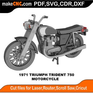 3D puzzle of a Triumph Trident 1971 Motorcycle 750, precision laser-cut CNC templat