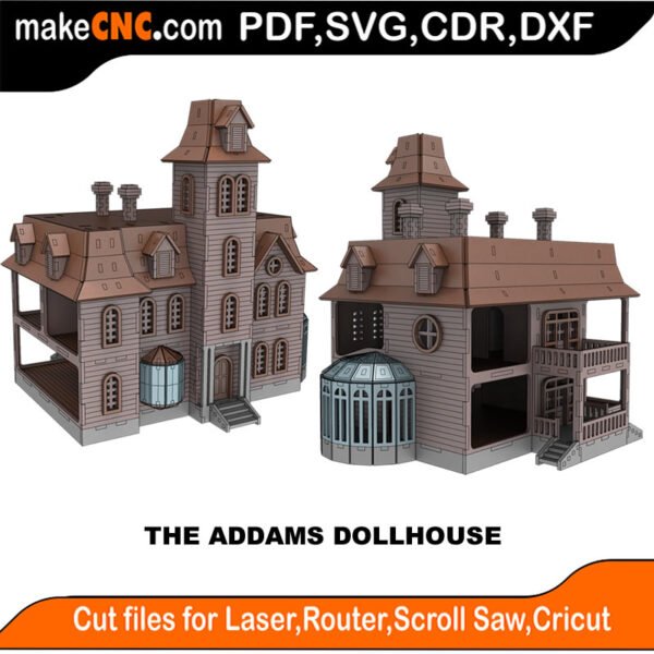 The Addams Dollhouse : 3D Puzzle, Laser Cut, Scroll Saw, CNC Router, Template, Pattern, DXF, CDR, SVG
