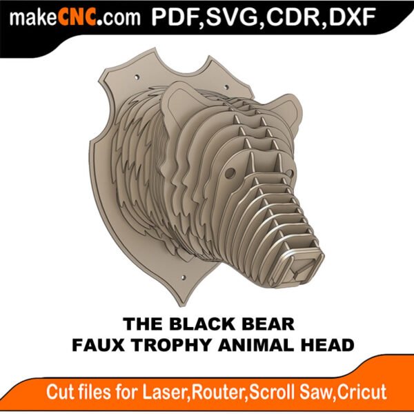 The Trophy Faux Bear Head : 3D Puzzle, Laser Cut, Scroll Saw, CNC Router, Template, Pattern DXF, CDR, SVG