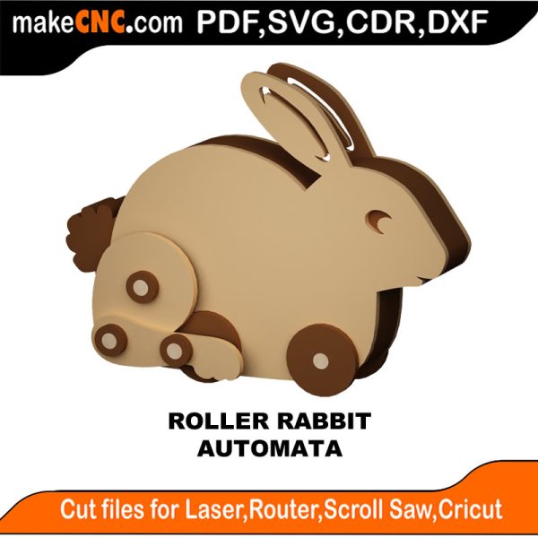 3D puzzle of The Roller Rabbit Automata, precision laser-cut CNC template