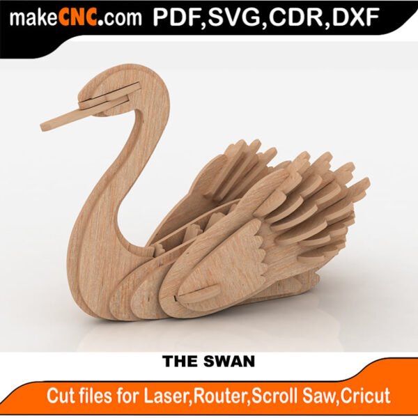 The Swan : 3D Puzzle, Laser Cut, Scroll Saw, CNC Router, Template, Pattern DXF, CDR, SVG