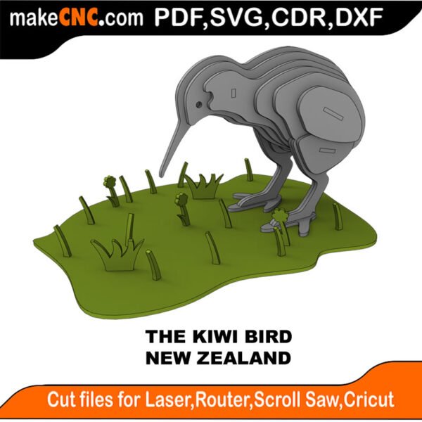 Kiwi Bird - New Zealand : 3D Puzzle, Laser Cut, Scroll Saw, CNC Router, Template, Pattern, DXF, CDR, SVG