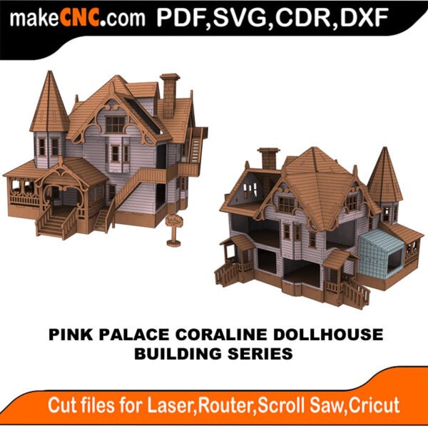 Pink Palace Coraline Doll House - Doll House Series : 3D Puzzle, Laser Cut, Scroll Saw, CNC Router, Template, Pattern DXF, CDR, SVG