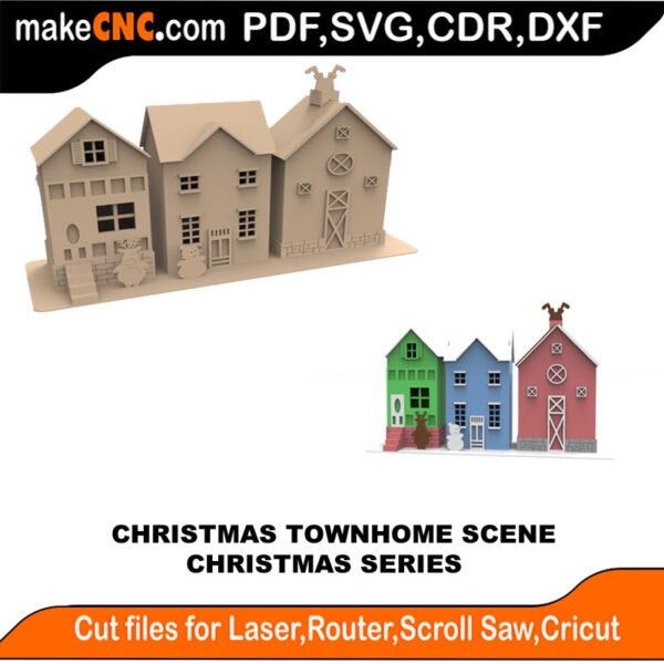 Christmas Townhome - Christmas Series : 3D Puzzle, Laser Cut, Scroll Saw, CNC Router, Template, Pattern, DXF, CDR, SVG