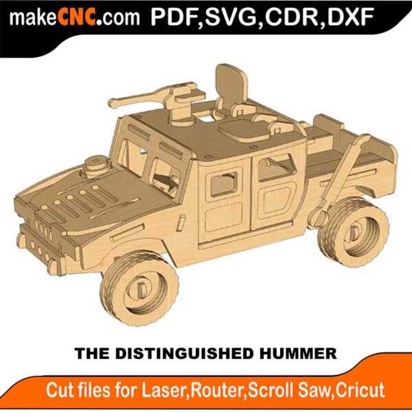 The Distinguished Hummer : 3D Puzzle, Laser Cut, Scroll Saw, CNC Router, Template, Pattern DXF, CDR, SVG