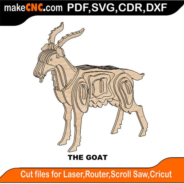 The Farm Goat : 3D Puzzle, Laser Cut, Scroll Saw, CNC Router, Template, Pattern DXF, CDR, SVG