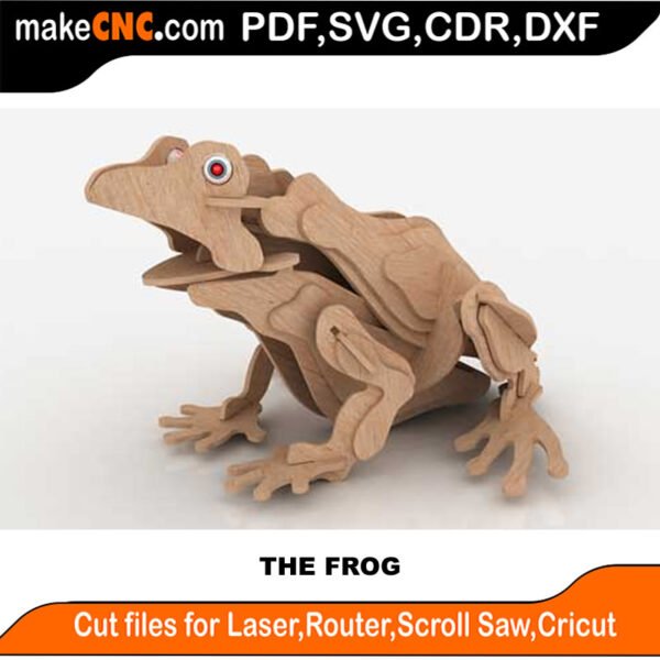 Freddy The Frog : 3D Puzzle, Laser Cut, Scroll Saw, CNC Router, Template, Pattern DXF, CDR, SVG