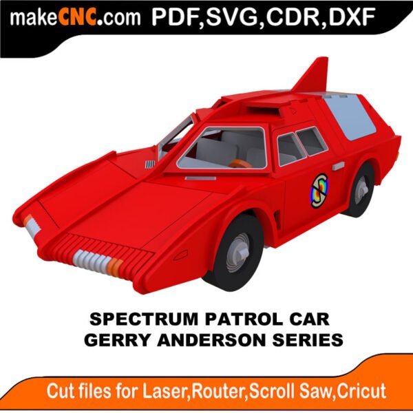 Captain Scarlett Spectrum Patrol Car - Gerry Anderson : 3D Puzzle, Laser Cut, Scroll Saw, CNC Router, Template, Pattern DXF, CDR, SVG