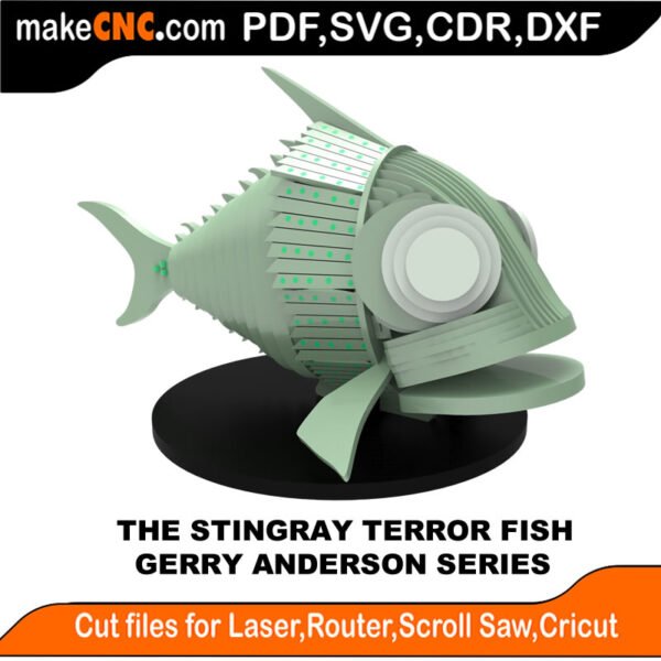 Stingray Terror Fish - Gerry Anderson : 3D Puzzle, Laser Cut, Scroll Saw, CNC Router, Template, Pattern DXF, CDR, SVG