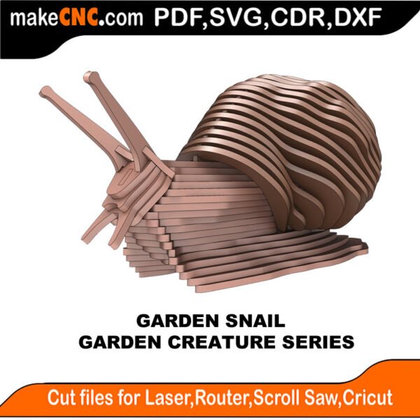 Garden Snail : 3D Puzzle, Laser Cut, Scroll Saw, CNC Router, Template, Pattern, DXF, CDR, SVG