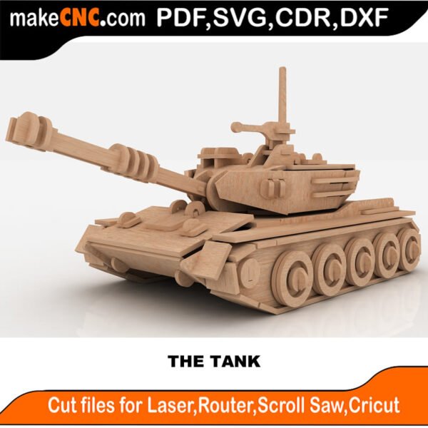 The Tank : 3D Puzzle, Laser Cut, Scroll Saw, CNC Router, Template, Pattern DXF, CDR, SVG
