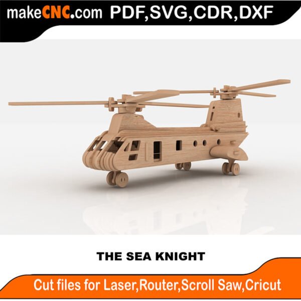The Sea Knight Helicopter : 3D Puzzle, Laser Cut, Scroll Saw, CNC Router, Template, Pattern DXF, CDR, SVG