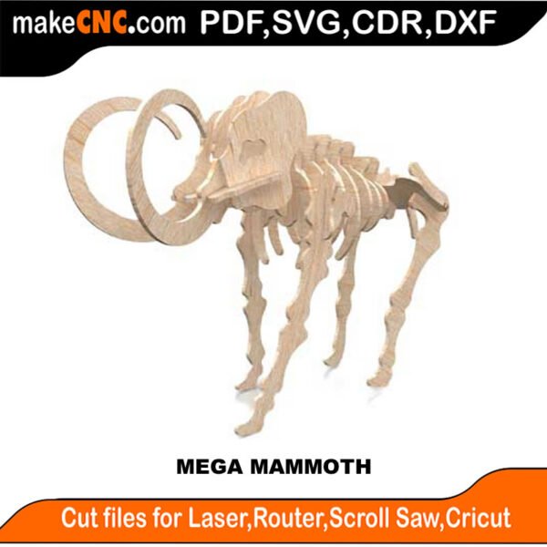 Mega Mammoth Dinosaur - Dino Bones Series : 3D Puzzle, Laser Cut, Scroll Saw, CNC Router, Template, Pattern, DXF, CDR, SVG