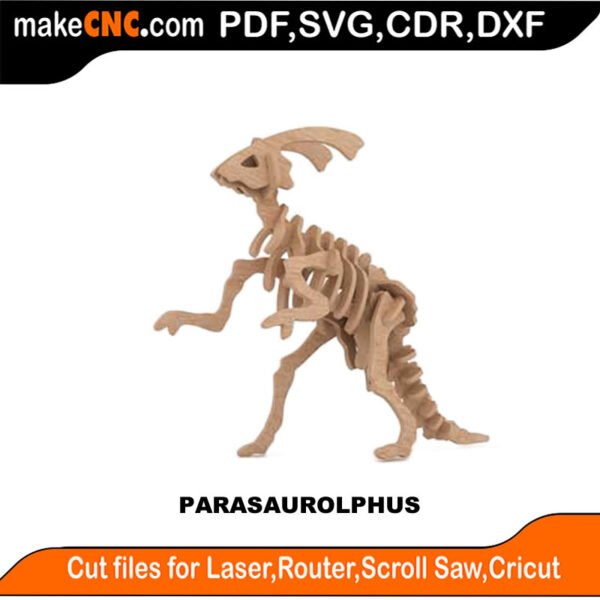 Parasaurolophus Dinosaur - Dino Bones Series : 3D Puzzle, Laser Cut, Scroll Saw, CNC Router, Template, Pattern, DXF, CDR, SVG