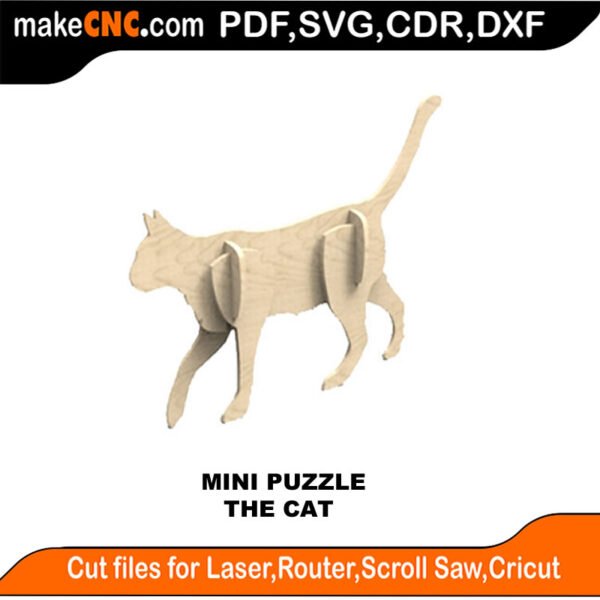 Sophie The Cat Mini Puzzle : 3D Puzzle, Laser Cut, Scroll Saw, CNC Router, Template, Pattern DXF, CDR, SVG
