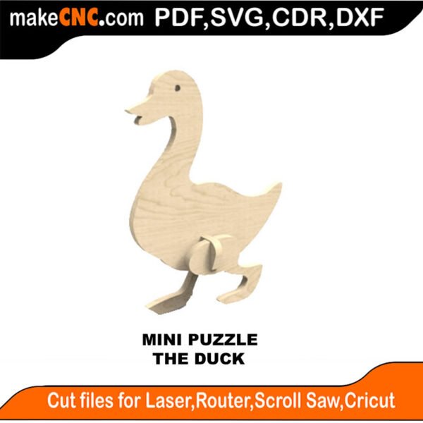 Harry The Duck Mini Puzzle : 3D Puzzle, Laser Cut, Scroll Saw, CNC Router, Template, Pattern DXF, CDR, SVG