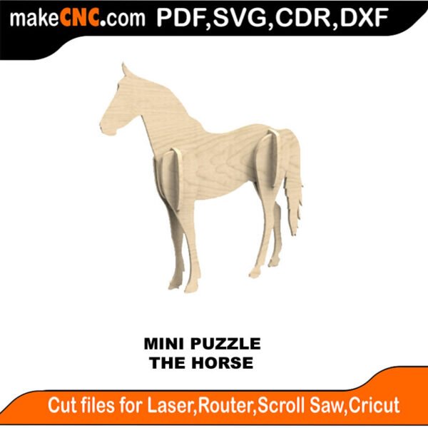 Stormy The Horse Mini Puzzle : 3D Puzzle, Laser Cut, Scroll Saw, CNC Router, Template, Pattern DXF, CDR, SVG