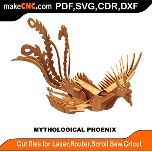 The Mythological Phoenix : 3D Puzzle, Laser Cut, Scroll Saw, CNC Router, Template, Pattern DXF, CDR, SVG