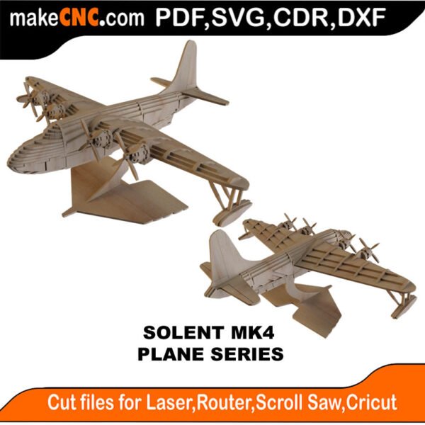 Solent Mk4 Plane - Airplane Series : 3D Puzzle, Laser Cut, Scroll Saw, CNC Router, Template, Pattern DXF, CDR, SVG