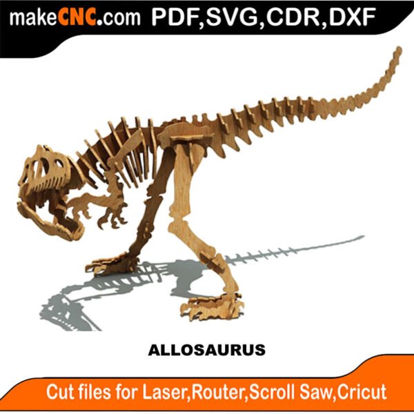 Allosaurus Dinosaur Plasma Version : CNC Plasma or Metal Cutting Laser : 3D Puzzle, Template, Pattern, DXF SVG, CDR