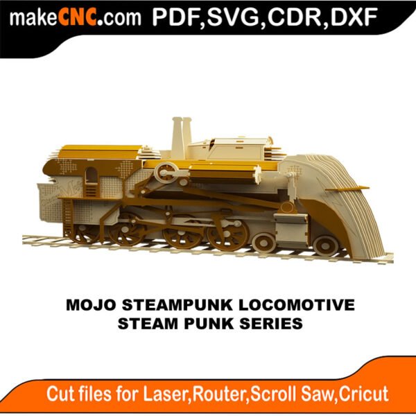 Mojo Locomotive - Steampunk Series : 3D Puzzle, Laser Cut, Scroll Saw, CNC Router, Template, Pattern, DXF, CDR, SVG