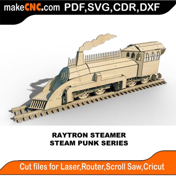 Raytron Steamer - Steampunk Series : 3D Puzzle, Laser Cut, Scroll Saw, CNC Router, Template, Pattern, DXF, CDR, SVG