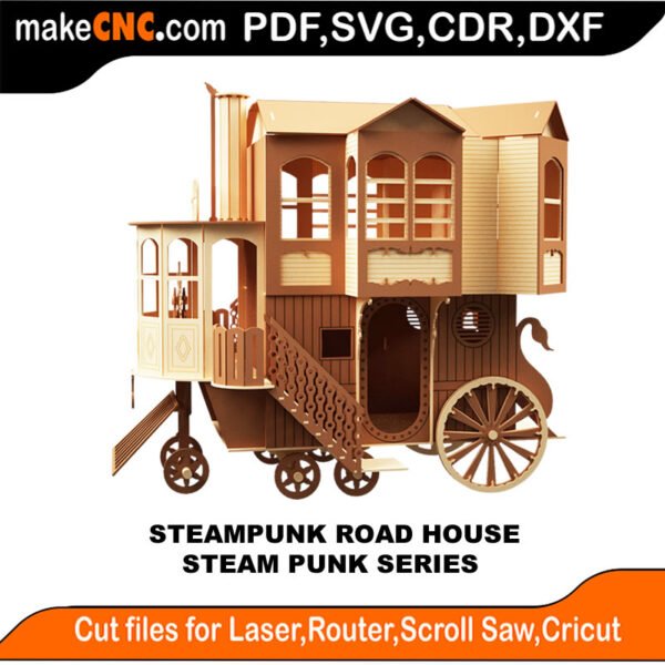 Road House - Steampunk Series : 3D Puzzle, Laser Cut, Scroll Saw, CNC Router, Template, Pattern, DXF, CDR, SVG