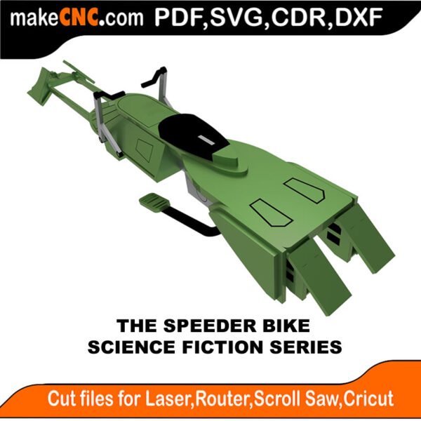 Speeder Bike - Star Wars Inspired - Science Fiction Series : 3D Puzzle, Laser Cut, Scroll Saw, CNC Router, Template, Pattern DXF, CDR, SVG