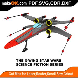3D puzzle of the X-Wing Starfighter, precision laser-cut CNC template