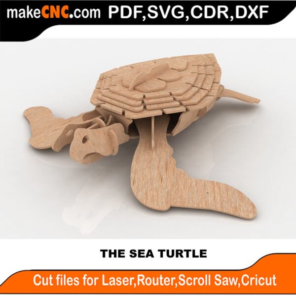 The Sea Turtle : 3D Puzzle, Laser Cut, Scroll Saw, CNC Router, Template, Pattern DXF, CDR, SVG