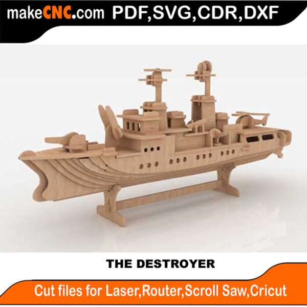 Destroyer : 3D Puzzle, Laser Cut, Scroll Saw, CNC Router, Template, Pattern DXF, CDR, SVG