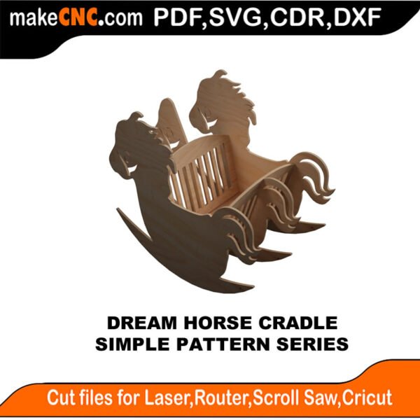 Dream Horse Cradle : 3D Puzzle, Laser Cut, Scroll Saw, CNC Router, Template, Pattern DXF, CDR, SVG