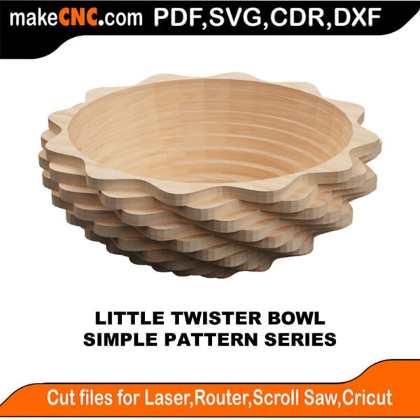 Little Twister Bowl : 3D Puzzle, Laser Cut, Scroll Saw, CNC Router, Template, Pattern DXF, CDR, SVG