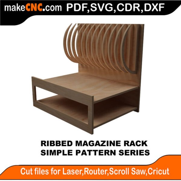Ribbed Magazine Rack : 3D Puzzle, Laser Cut, Scroll Saw, CNC Router, Template, Pattern DXF, CDR, SVG