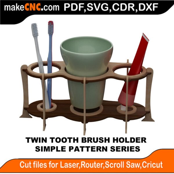 Twin Toothbrush Holder : 3D Puzzle, Laser Cut, Scroll Saw, CNC Router, Template, Pattern DXF, CDR, SVG