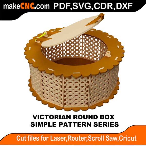 The Victorian Round Box : 3D Puzzle, Laser Cut, Scroll Saw, CNC Router, Template, Pattern DXF, CDR, SVG