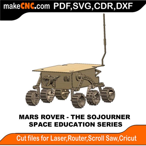 3D puzzle of Mars Rover Sojourner, precision laser-cut CNC template