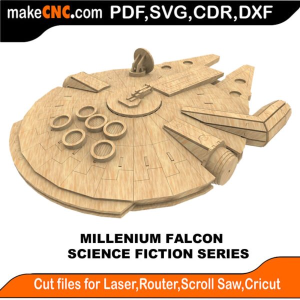 Millennium Falcon - Star Wars Inspired - Science Fiction Series : 3D Puzzle, Laser Cut, Scroll Saw, CNC Router, Template, Pattern DXF, CDR, SVG