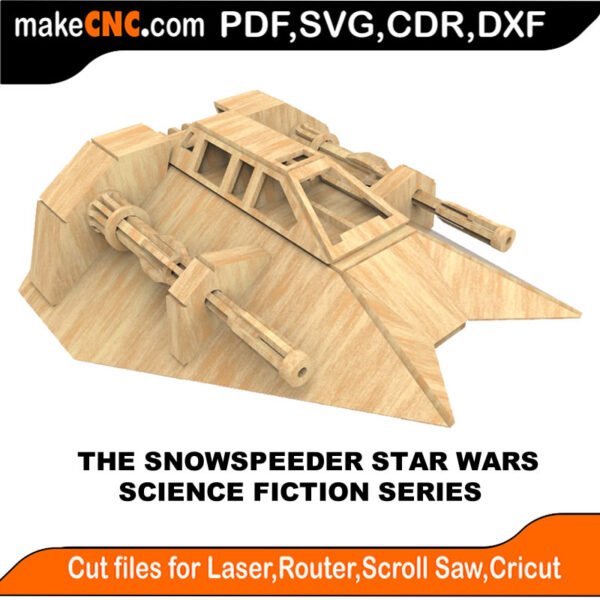 Snowspeeder - Star Wars Inspired - Science Fiction Series : 3D Puzzle, Laser Cut, Scroll Saw, CNC Router, Template, Pattern DXF, CDR, SVG