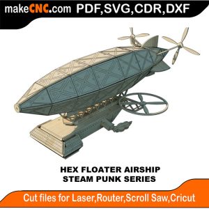 3D puzzle of the Hex Floater Airship, a steampunk-inspired dirigible, precision laser-cut CNC template