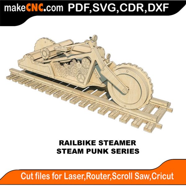 3D puzzle of a Railbike Steamer, precision laser-cut CNC template