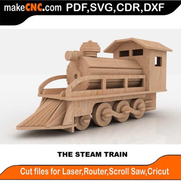 The Steam Train : 3D Puzzle, Laser Cut, Scroll Saw, CNC Router, Template, Pattern DXF, CDR, SVG