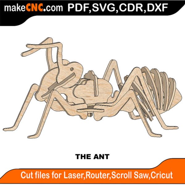 The Strong Ant : 3D Puzzle, Laser Cut, Scroll Saw, CNC Router, Template, Pattern DXF, CDR, SVG