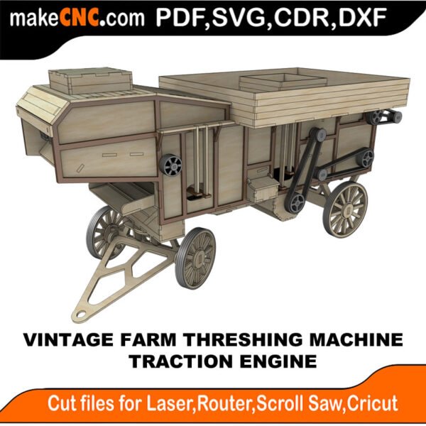 The Vintage Farm Threshing Engine - Traction Engine : 3D Puzzle, Laser Cut, Scroll Saw, CNC Router, Template, Pattern DXF, CDR, SVG