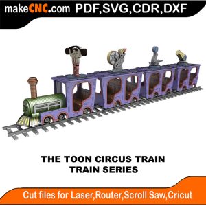 Toon_Circus_Train 3D Puzzle Pattern for CNC Laser Router Silhouette Die Cutter Scroll Saw Model DXF SVG Plans Toy Laser Cricut Silhouette